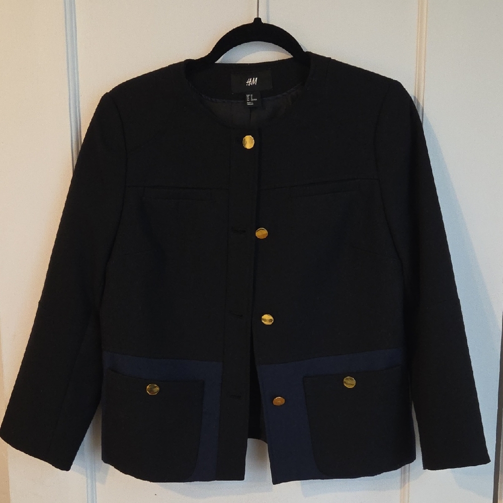 H&M Women's Navy Blazer with Gold Buttons